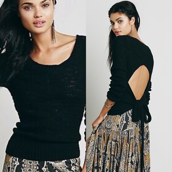 Free People Bow Back Pullover Black XS NWT - Picture 2 of 10